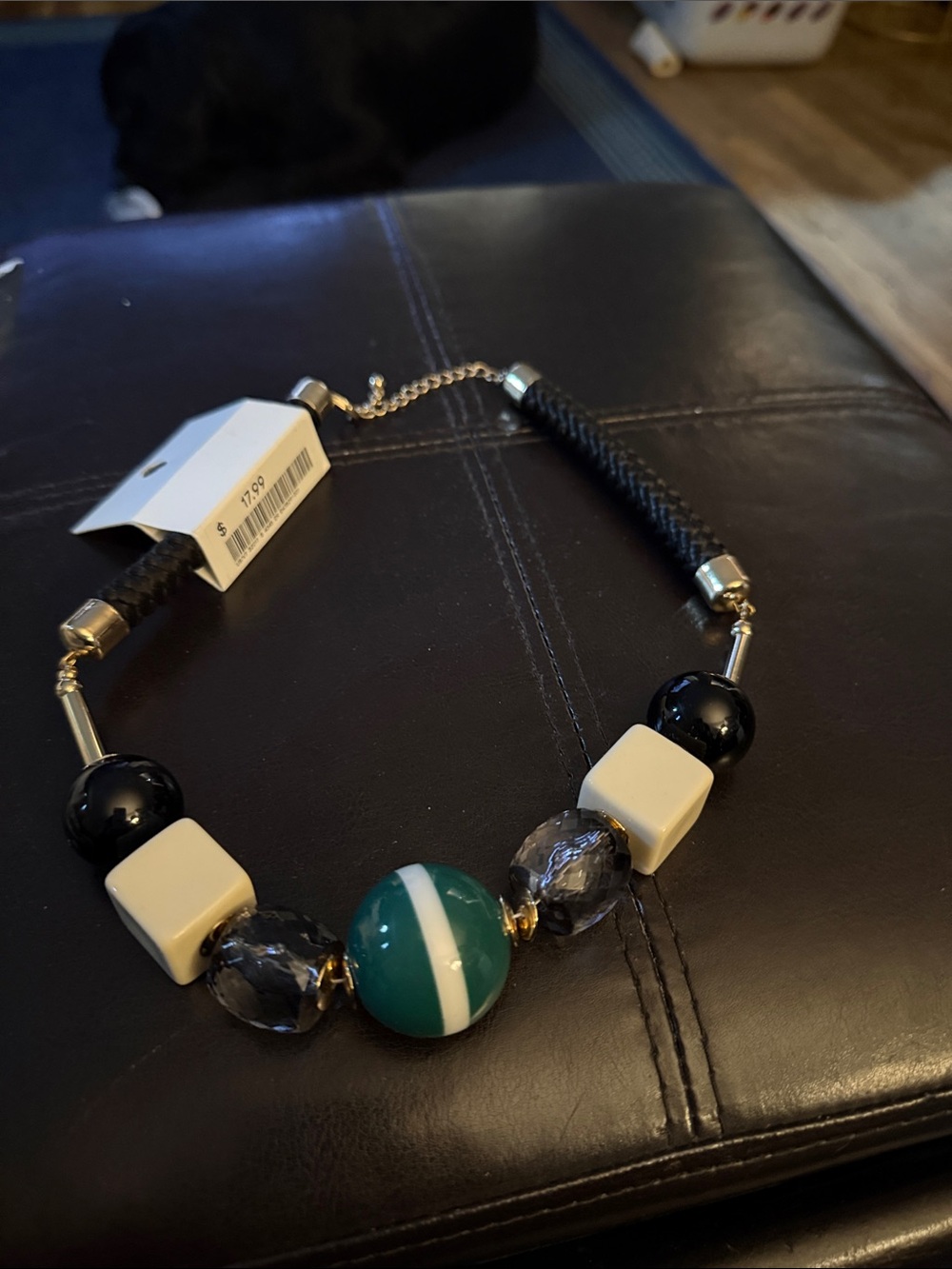 Zara Green & Black Bead Necklace with Cream Accents